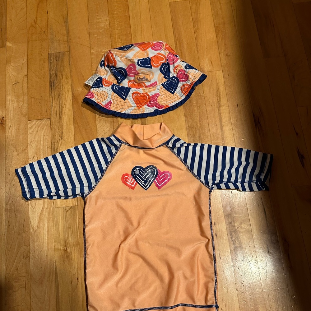 Uv skins Orange & Blue Kids Rashguard Set ( top & hat)